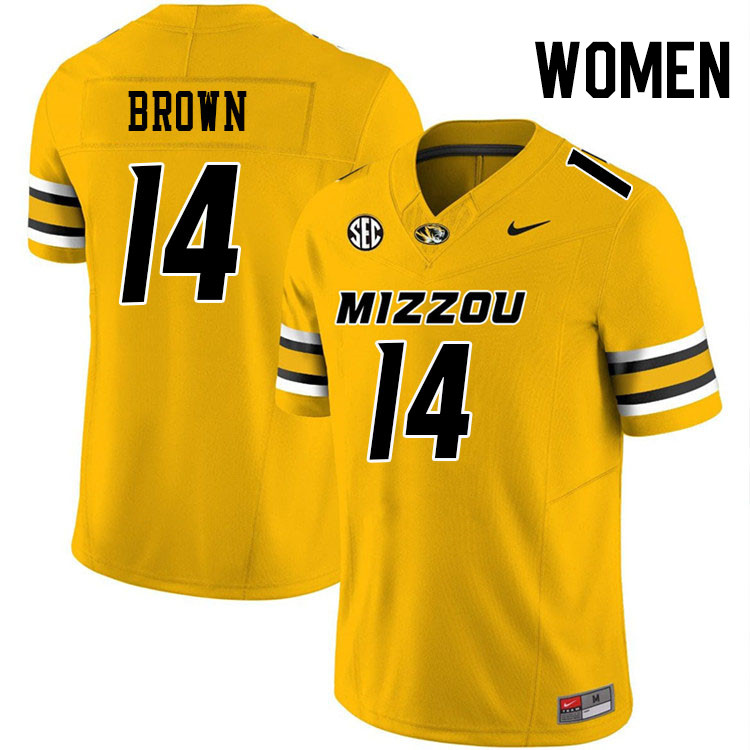 Women #14 Brett Brown Missouri Tigers College Football Jerseys Stitched-Gold